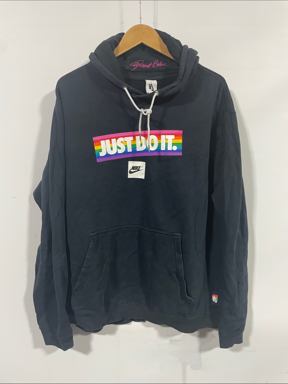 Nike Black Hoodie with Rainbow 'JUST DO IT' Graphic